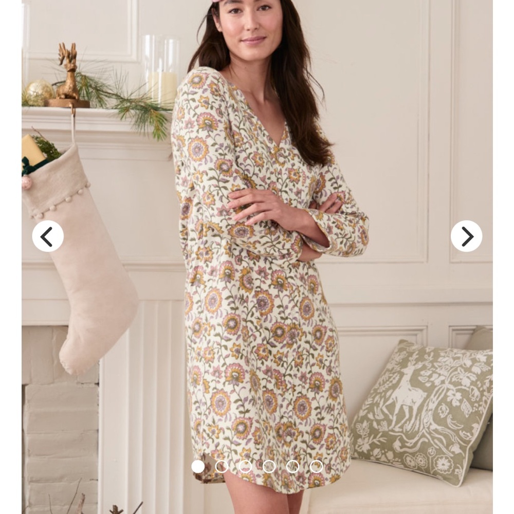 NWT Garnet Hill Organic-Pima-Cotton Flannel Gown green white flower print size S